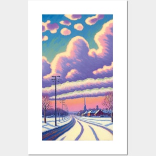 Winter Landscape and Cute Clouds Posters and Art